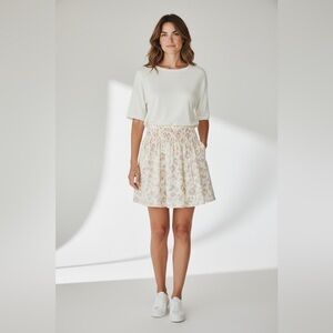 Ann Taylor Cream & Purple Pleated Skirt Size 14